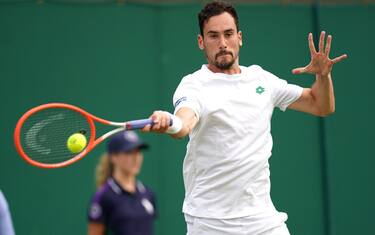 Gianluca Mager in action against Nick Kyrgios in the second round match on court 3 on day four of Wimbledon at The All England Lawn Tennis and Croquet Club, Wimbledon. Picture date: Thursday July 1, 2021.