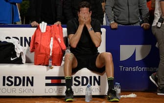 Argentine tennis player Juan Martin Del Potro reacts after loosing against Argentine Federico Delbonis at the end of their ATP 250 Argentina Open tennis tournament tennis match in Buenos Aires, on February 8, 2022. (Photo by Juan Mabromata / AFP) (Photo by JUAN MABROMATA/AFP via Getty Images)