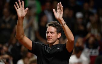 Argentine tennis player Juan Martin Del Potro acknowledges the crowd after loosing against Argentine Federico Delbonis during the ATP 250 Argentina Open tennis tournament tennis in Buenos Aires, on February 8, 2022. (Photo by Juan Mabromata / AFP) (Photo by JUAN MABROMATA/AFP via Getty Images)