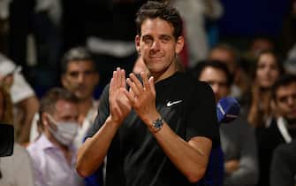 Argentine tennis player Juan Martin Del Potro acknowledges the crowd after loosing against Argentine Federico Delbonis during the ATP 250 Argentina Open tennis tournament tennis in Buenos Aires, on February 8, 2022. (Photo by Juan Mabromata / AFP) (Photo by JUAN MABROMATA/AFP via Getty Images)