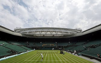 Rafael Nadal (top) and Matteo Berrettini practice on centre court ahead of the 2022 Wimbledon Championship at the All England Lawn Tennis and Croquet Club, Wimbledon. Picture date: Thursday June 23, 2022.