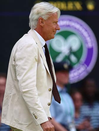 Swedish former tennis player Bjorn Borg arrives to take part in the Centre Court Centenary Ceremony, on the seventh day of the 2022 Wimbledon Championships at The All England Tennis Club in Wimbledon, southwest London, on July 3, 2022. - RESTRICTED TO EDITORIAL USE (Photo by Adrian DENNIS / AFP) / RESTRICTED TO EDITORIAL USE (Photo by ADRIAN DENNIS/AFP via Getty Images)