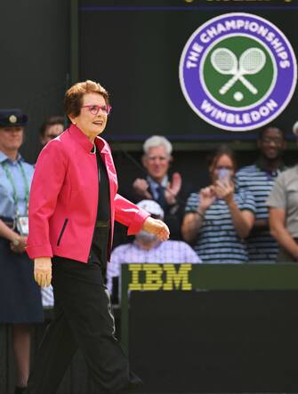 LONDON, ENGLAND - JULY 03: Billie Jean King attends the Centre Court Centenary Celebration at the All England Lawn Tennis and Croquet Club on July 03, 2022 in London, England. (Photo by Karwai Tang/WireImage)