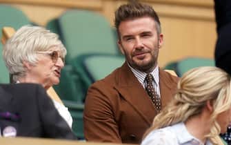 David Beckham and his mum Sandra in the royal box on day ten of the 2022 Wimbledon Championships at the All England Lawn Tennis and Croquet Club, Wimbledon. Picture date: Wednesday July 6, 2022.