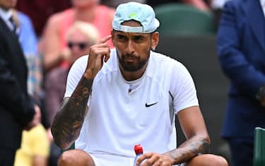 Nick Kyrgios (AUS) plays his fourth round match at the 2022 Wimbledon Championships at the AELTC in London, UK, on July 4, 2022. Photo by Corinne Dubreuil/ABACAPRESS.COM