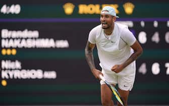 Nick Kyrgios in action during his Gentlemen's singles fourth round match against Brandon Nakashima on day eight of the 2022 Wimbledon Championships at the All England Lawn Tennis and Croquet Club, Wimbledon. Picture date: Monday July 4, 2022.