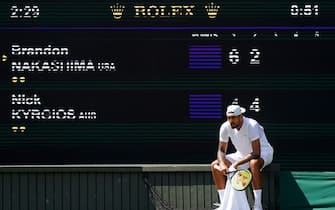 Nick Kyrgios during his Gentlemen's singles fourth round match against Brandon Nakashima on centre court on day eight of the 2022 Wimbledon Championships at the All England Lawn Tennis and Croquet Club, Wimbledon. Picture date: Monday July 4, 2022.