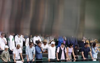 Costeen Hatzi, girlfriend of Nick Kyrgios (right) watches on after his victory against Cristian Garin during their Gentlemen's Quarter Final match on day ten of the 2022 Wimbledon Championships at the All England Lawn Tennis and Croquet Club, Wimbledon. Picture date: Wednesday July 6, 2022.