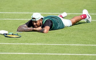 Nick Kyrgios during a practice session on day eleven of the 2022 Wimbledon Championships at the All England Lawn Tennis and Croquet Club, Wimbledon. Picture date: Thursday July 7, 2022.