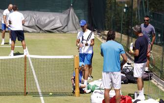 Novak Djokovic ahead of a practice session on day thirteen of the 2022 Wimbledon Championships at the All England Lawn Tennis and Croquet Club, Wimbledon. Picture date: Saturday July 9, 2022.