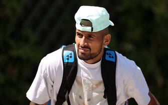 LONDON, ENGLAND - JULY 09: Nick Kyrgios of Australia arrives for a practice session on day thirteen of The Championships Wimbledon 2022 at All England Lawn Tennis and Croquet Club on July 09, 2022 in London, England. (Photo by Ryan Pierse/Getty Images)
