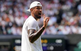 Nick Kyrgios during The Final of the Gentlemen's Singles against Novak Djokovic on day fourteen of the 2022 Wimbledon Championships at the All England Lawn Tennis and Croquet Club, Wimbledon. Picture date: Sunday July 10, 2022. (Photo by Zac Goodwin/PA Images via Getty Images)
