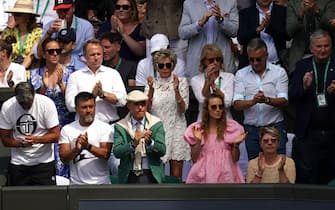 Jelena Djokovic, wife of Novak Djokovic in the players ox during The Final of the Gentlemen's Singles on day fourteen of the 2022 Wimbledon Championships at the All England Lawn Tennis and Croquet Club, Wimbledon. Picture date: Sunday July 10, 2022. (Photo by John Walton/PA Images via Getty Images)