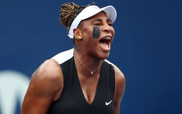 TORONTO, ON - AUGUST 08:  Serena Williams of the United States reacts after winning a point against Nuria Parrizas Diaz of Spain during the National Bank Open, part of the Hologic WTA Tour, at Sobeys Stadium on August 8, 2022 in Toronto, Ontario, Canada. (Photo by Vaughn Ridley/Getty Images)