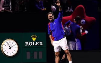 Team Europe's Roger Federer waves to the crowd after a practice session ahead of the Laver Cup at the O2 Arena, London. Picture date: Thursday September 22, 2022.