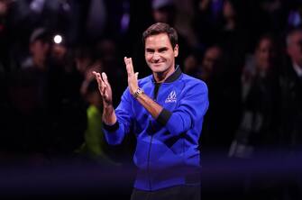 Roger Federer applauds the crowd on day one of the Laver Cup at the O2 Arena, London. Picture date: Friday September 23, 2022.