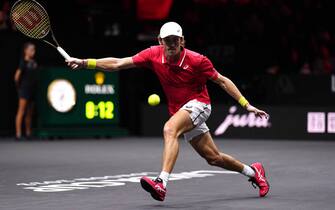 Team World's Alex de Minaur in action against Team Europe's Andy Murray on day one of the Laver Cup at the O2 Arena, London. Picture date: Friday September 23, 2022.