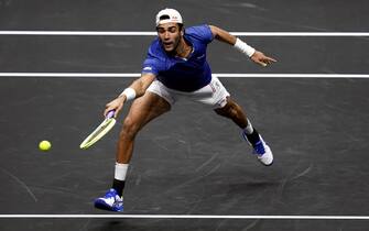 Team Europe's Matteo Berrettini in action against Team World's Felix Auger Aliassime on day two of the Laver Cup at the O2 Arena, London. Picture date: Saturday September 24, 2022.