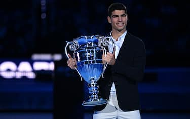 Carlos Alcaraz (ESP) receives his trophy as ending number one in the world in 2022 at the 2022 Nitto ATP Finals in Turin, Italy, on November 16, 2022. Photo by Corinne Dubreuil/ABACAPRESS.COM