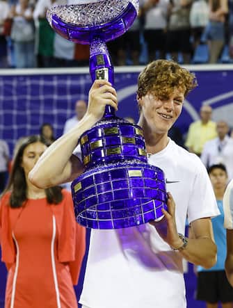 UMAG, CROATIA - JULY 31: Jannik Sinner of Italy and Carlos Alcaraz of Spain pose with the trophies after Men s Single final match on Day 8 of the 2022 Croatia Open Umag at Goran Ivanisevic ATP Stadium on July 31, 2022 in Umag, Croatia. Photo: Jurica Galoic/PIXSELL