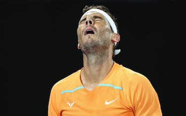 (230118) -- MELBOURNE, Jan. 18, 2023 (Xinhua) -- Rafael Nadal of Spain reacts during the men's singles 2nd round match against Mackenzie McDonald of the United States at Australian Open tennis tournament in Melbourne, Australia, on Jan. 18, 2023. (Xinhua/Bai Xuefei) - Bai Xuefei -//CHINENOUVELLE_XxjpbeE007077_20230118_PEPFN0A001/Credit:CHINE NOUVELLE/SIPA/2301181206/Credit:CHINE NOUVELLE/SIPA/2301181225