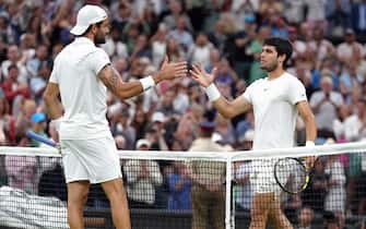 Carlos Alcaraz celebrates victory over Matteo Berrettini on day eight of the 2023 Wimbledon Championships at the All England Lawn Tennis and Croquet Club in Wimbledon. Picture date: Monday July 10, 2023.