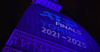 The written ATP Finals Torino 2021-2025 is projected on the Mole Antonelliana in Turin, Italy, 29 April 2019. The city of Turin has been selected to host the ATP Finals from 2021-2025.ANSA/ALESSANDRO DI MARCO