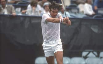 NEW YORK - CIRCA 1981: Jimmy Connors of the United States hits a return during a match in the Men's 1981 US Open Tennis Championships circa 1981 at the USTA National Tennis Center in the Queens borough of New York City. (Photo by Focus on Sport/Getty Images)