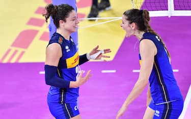 Happiness of Alice Degradi (Italy) and Cristina Chirichella (Italy) during the Volleyball Test Match Test Match - Women Italy vs Women Croatia on May 19, 2022 at the Pala Wanny in Florence, Italy (Photo by Lisa Guglielmi/LiveMedia/NurPhoto via Getty Images)