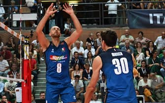 Riccardo Sbertoli (Italy) and Leandro Mosca (Italy)  during  DHL Test Match Tournament - Italy vs USA, Volleyball Intenationals in Cuneo, Italy, August 18 2022