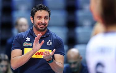 ZADAR, CROATIA - AUGUST 20: Italian national coach Davide Mazzanti applauds during the CEV EuroVolley 2021 Pool C match between Italy and Belarus at Kresimir Cosic Hall in Visnjik Sports Center on August 20, 2021 in Zadar, Croatia. 
Photo: Luka Stanzl/PIXSELL