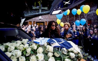 Elizabeth, mother of Julia Ituma, attends to her daughter's funeral at the church of San Filipppo Neri in Milan, Italy, 18 April 2023. The 18-year-old Italian volleyball player died after falling from a window of a hotel in Istanbul on April 12, in a suspected suicide.  ANSA/MOURAD BALTI TOUATI