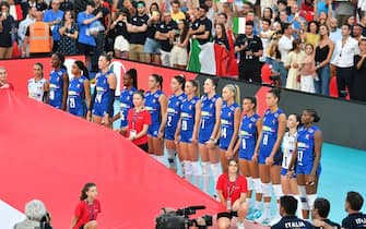 italy during national anthem  during  CEV EuroVolley 2023 - Women - Italy vs Romania, Volleyball Intenationals in Verona, Italy, August 15 2023