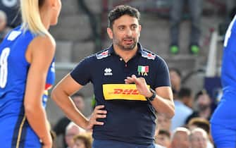 davide mazzanti coach of italy  during  CEV EuroVolley 2023 - Women - Italy vs Romania, Volleyball Intenationals in Verona, Italy, August 15 2023