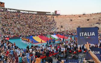 the crowd in arena during the match  during  CEV EuroVolley 2023 - Women - Italy vs Romania, Volleyball Intenationals in Verona, Italy, August 15 2023