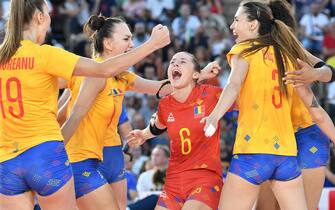 romania celebrates a point  during  CEV EuroVolley 2023 - Women - Italy vs Romania, Volleyball Intenationals in Verona, Italy, August 15 2023