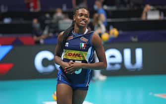 Zadar, Croatia, August 26th 2021 Sylvia Chin Nwakalor (15 Italy) during warm up before CEV EuroVolley 2021 Women volleyball game between Italy v Switzerland - Kresimir Cosic Hall in Zadar, Croatia  (Photo by NENAD OPACIC/SPP/Sipa USA)