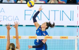 Francesca Villani of Italy in action during the DHL Test Match Tournament women’s volleyball between Italy and Canada at Palazzetto dello Sport. Final score; Italy 3:1 Canada.