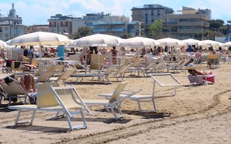 BOLOGNA, ITALY - JUNE 06: People visit Rimini beach on June 02, 2020 in Bologna, Italy. Many Italian businesses have been allowed to reopen, after more than two months of a nationwide lockdown meant to curb the spread of Covid-19. (Photo by Roberto Serra - Iguana Press/Getty Images)