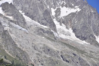 La zona del ghiacciaio di Planpincieux in val Ferret a rischio crollo,  Courmayeur (Aosta), 6 agosto 2020.
ANSA/Thierry Pronesti