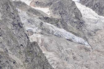 La zona del ghiacciaio di Planpincieux in val Ferret a rischio crollo,  Courmayeur (Aosta), 6 agosto 2020.
ANSA/Thierry Pronesti