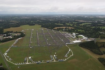 An aerial view shows the crowd gathered for Pope Francis to lead the Holy Mass at Phoenix Park in Dublin on August 26, 2018, during his visit to Ireland to attend the 2018 World Meeting of Families. (Photo by Liam McBurney / POOL / AFP)        (Photo credit should read LIAM MCBURNEY/AFP via Getty Images)