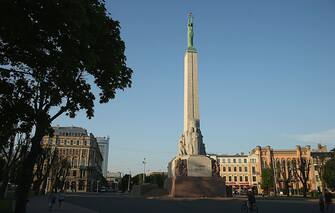 RIGA, LATVIA - MAY 19:  The Freedom Monument, which honours those killed in the Latvian War of Independence from 1918-1920, stands on May 19, 2014 in Riga, Latvia. Founded in 1201, the city is a former member of the Hanseatic League and its historical center is a UNESCO World Heritage Site. It is also a popular tourist destination. According to a 2012 census 39.1% of the city's population is Russian.  (Photo by Sean Gallup/Getty Images)