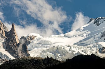 Panoramic view of Aiguille de Saussure and the serac on the glacier located at the  maudit pass , which is in the French department of Haute-Savoie. Since 2003, the melting of glaciers has accelerated in the Alps and in the Mont-Blanc massif, leading to a strong decrease of the glacial surfaces. The glaciers in the Alps are likely to melt by more than 90% by the end of the century if nothing is done to reduce the greenhouse gas emissions responsible for global warming. France, Chamonix, August 25, 2020.//KONRADK_aaa-014/2008261130/Credit:KONRAD K./SIPA/2008261131 (nessuno - 2020-08-26, KONRAD K./SIPA / IPA) p.s. la foto e' utilizzabile nel rispetto del contesto in cui e' stata scattata, e senza intento diffamatorio del decoro delle persone rappresentate