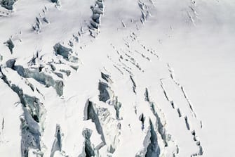 FRANCE, Chamonix-Mont-Blanc : May 05, 2018  shows an aerial view of the crevasse on the "La Mer de Glace" (sea of ice) glacier in Chamonix-Mont-Blanc, French Alps, located on the northern slopes of the Mont Blanc massif.//KONRADK_cryosphere-019/1909240912/Credit:KONRAD K./SIPA/1909240913 (Chamonix - 2019-09-24, KONRAD K./SIPA / IPA) p.s. la foto e' utilizzabile nel rispetto del contesto in cui e' stata scattata, e senza intento diffamatorio del decoro delle persone rappresentate