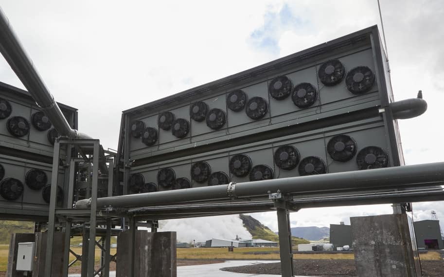 Collector containers at the 'Orca' direct air capture and storage facility, operated by Climeworks AG, in Hellisheidi, Iceland, on Tuesday, Sept. 7, 2021. Startups Climeworks and Carbfix are working together to store carbon dioxide removed from the air deep underground to reverse some of the damage CO2 emissions are doing to the planet. Photographer: Arnaldur Halldorsson/Bloomberg via Getty Images