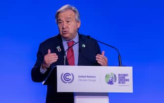 Antonio Guterres, Secretary-General of the United Nations speaks during the COP26 Climate Conference, Glasgow, Britain, 11 November 2021. ansa/ROBERT PERRY