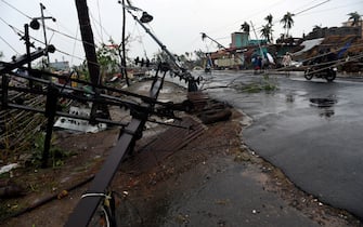 (190503) -- NEW DELHI, May 3, 2019 (Xinhua) -- Uprooted electric poles and other things lie in Puri district after Cyclone Fani hit the coastal eastern state of Odisha, India, May 3, 2019. Three people died in India's eastern state of Odisha as the extremely severe cyclone Fani hit the state on Friday morning and continued till beyond noon.
A large number of trees and electricity poles were uprooted, and power supply was cut off in many parts of the state. Many areas in Puri of Odisha and other places were submerged as heavy rain battered the coast. (Xinhua/Stringer) (Photo by Xinhua/Sipa USA)