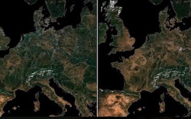 La siccità in Europa nell'estate 2022 è stata la peggiore degli ultimi 500 anni, lo indicano l'immagine satellitare tratta dal profilo Twitter e i dati del programma europeo di osservazione della Terra Copernicus, gestito da Commissione Europea e Agenzia Spaziale Europea (Esa), Roma, 6 Settembre 2022. TWITTER/COPERNICUS

+++ATTENZIONE LA FOTO NON PUO' ESSERE PUBBLICATA O RIPRODOTTA SENZA L'AUTORIZZAZIONE DELLA FONTE DI ORIGINE CUI SI RINVIA+++ +++NO SALES; NO ARCHIVE; EDITORIAL USE ONLY+++NPK+++