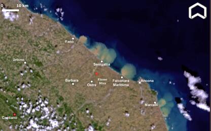 Alluvione nelle Marche, i detriti in mare visti dal satellite Sentinel
